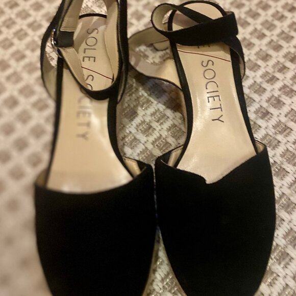 Sole Society Channing Black Suede Ankle Strap Platform Espadrille Sandal 8.5M - Picture 2 of 6